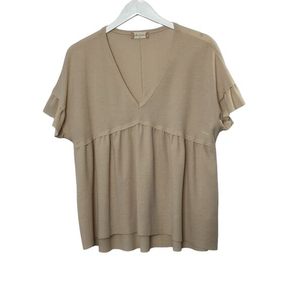 Altar'd State Beige V-Neck Cropped Cropped Flutter Sleeve Top Women's Medium - Picture 1 of 6